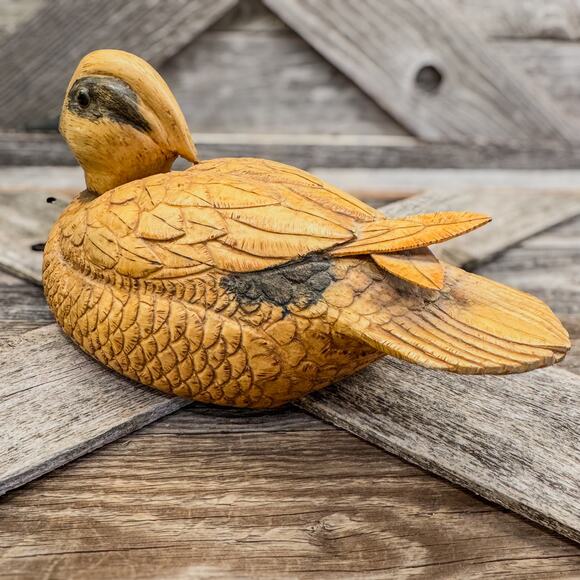 1985 Vintage Hand Carved Folk Art Detailed Wooden Widgeon Duck Decor-11.5”H - Picture 4 of 7